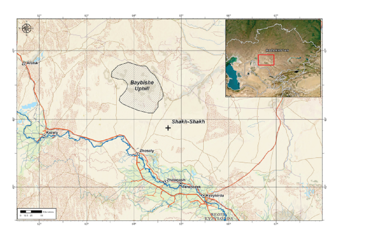 化石发现地在哈萨克斯坦南部的地理位置。 取自《历史生物学》